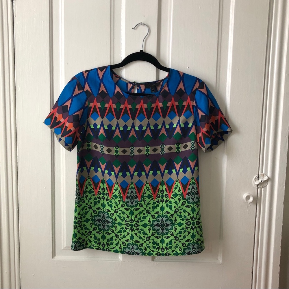 J.Crew 100% Silk Geometric Patterned Tee